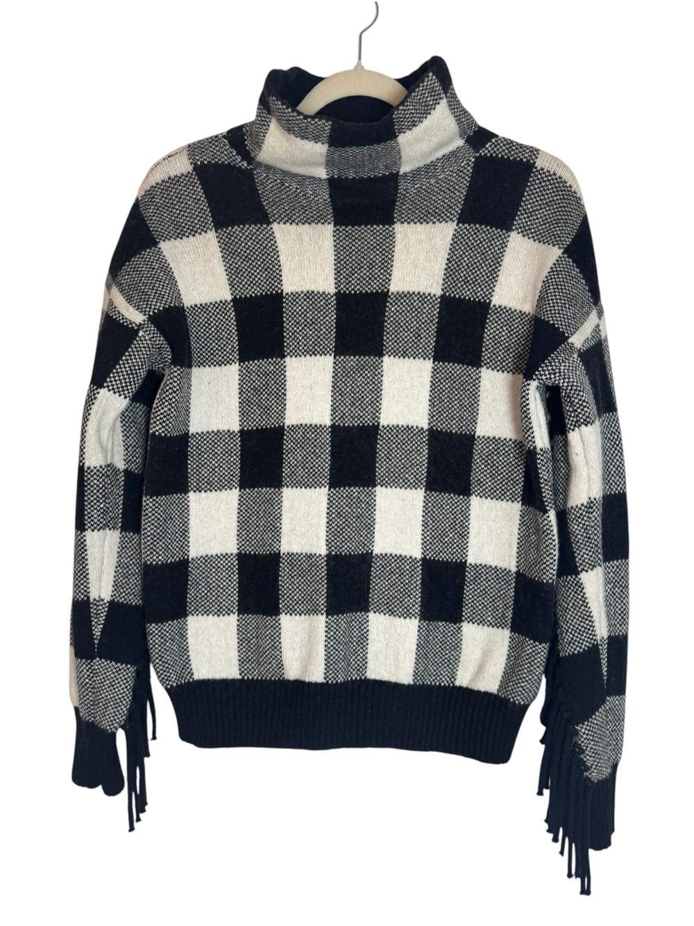 Lauren Ralph Lauren Black and White Buffalo Check Mock-neck Small Sweater